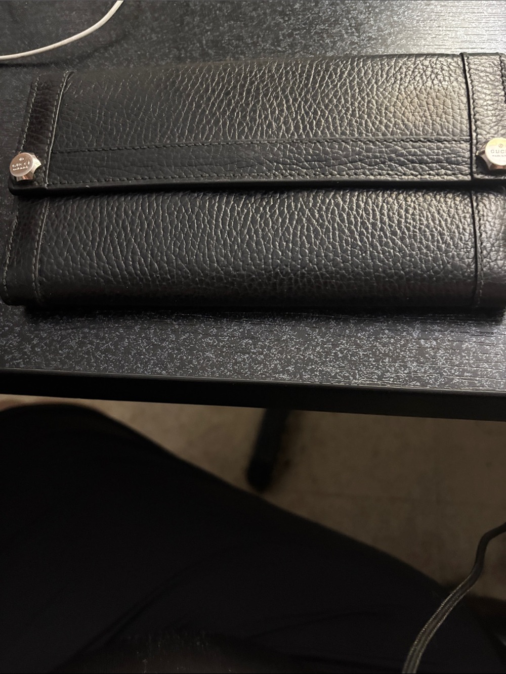 Gucci Black Pebbled Leather Fold-Over Wallet